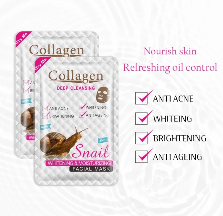 Маска для лица Collagen Snail , восстановление, питание с муцином улитки, 10 шт