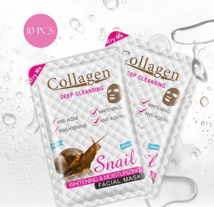 Маска для лица Collagen Snail , восстановление, питание с муцином улитки, 10 шт