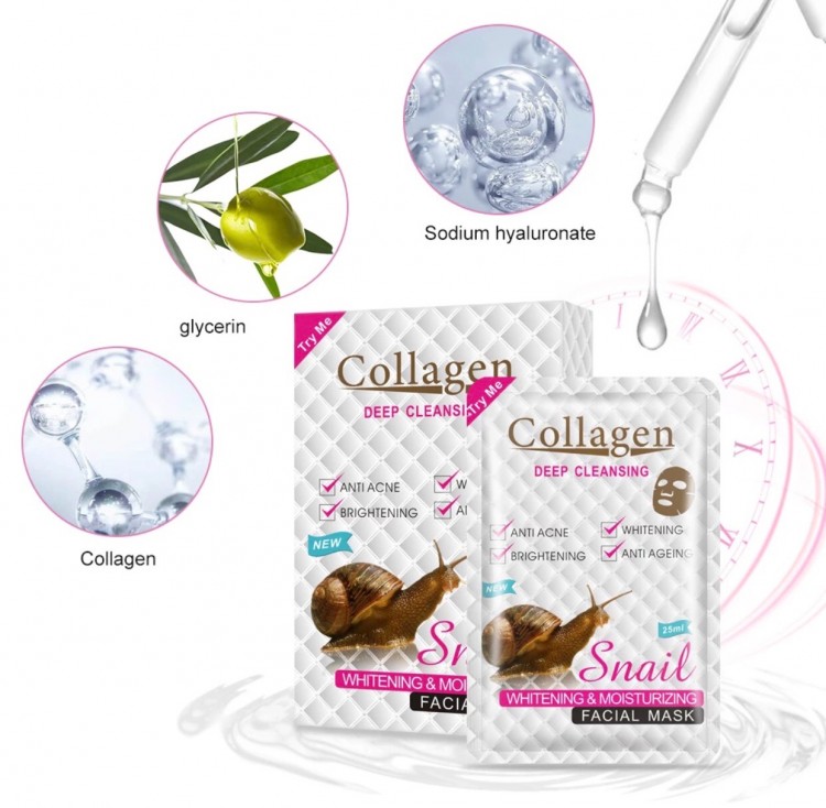 Маска для лица Collagen Snail , восстановление, питание с муцином улитки, 10 шт