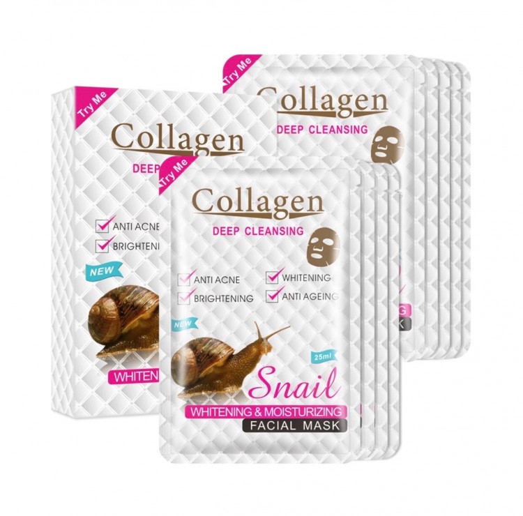 Маска для лица Collagen Snail , восстановление, питание с муцином улитки, 10 шт