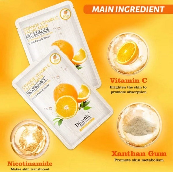 Маска для лица тканевая Disunie Orange vitamin C NICITINAMIDE 10 штук в упаковке