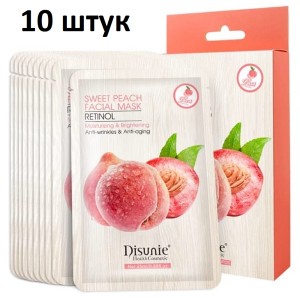Маска для лица тканевая Disunie Sweet peach Retinol Персик 10 штук в упаковке